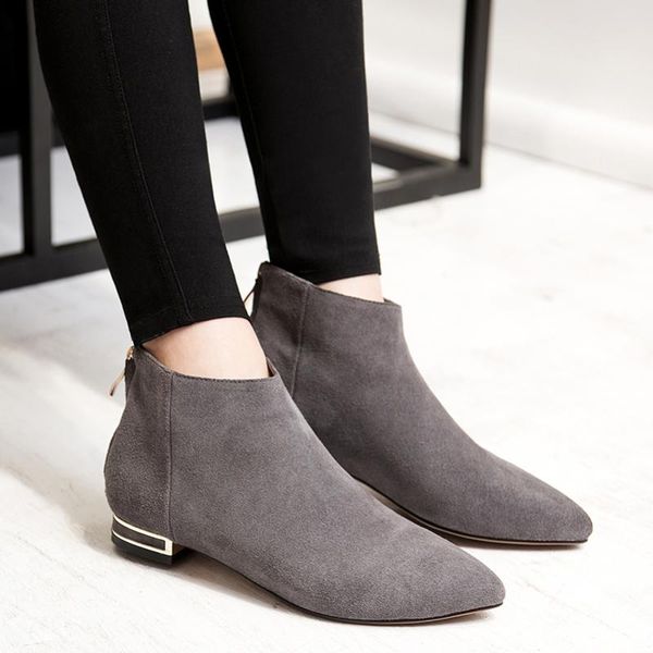

boots genuine leather women shoes casual spring/autumn zip pointed toe handmade woman, Black
