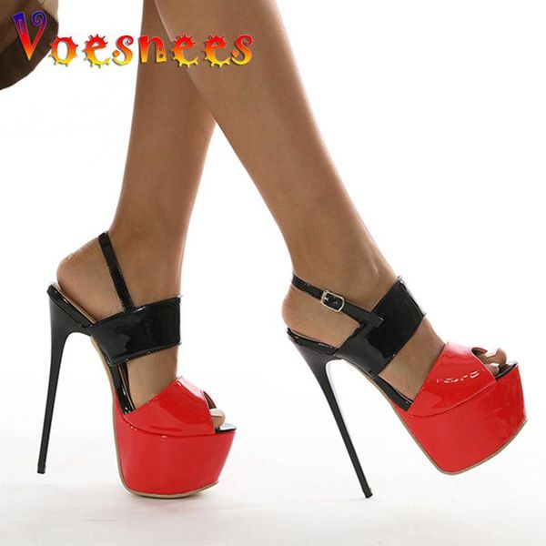 

sandals women summer microfiber 16cm nightclub super high heel shoes waterproof platform fish mouth party wedding stilettos, Black
