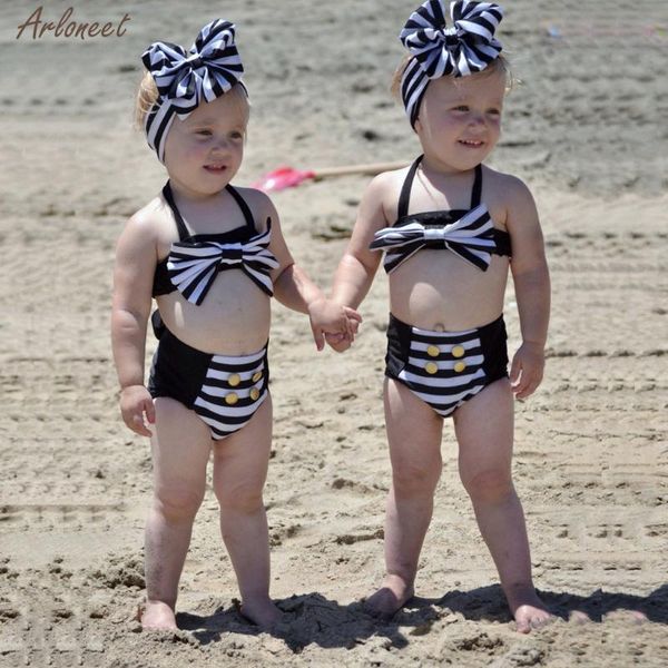 

baby girls 3pcs infant striped shorts swimwear swimsuit bikini outfits set beachwear summer fashion 2021 one-pieces, Black