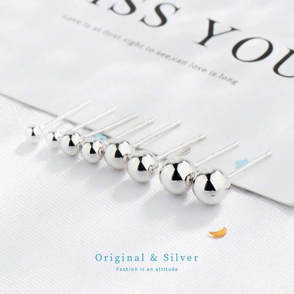 

simple sterling smooth round bead earrings female earrings temperament girls holes
