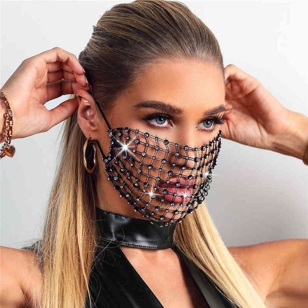

mask luxury mystic black mesh veil rhinestone jewelry mask for women bling crystal decoration mask prom party face jewelry