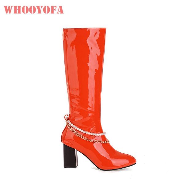

boots 2021 winter fashion orange yellow women knee high round toe heels lady party shoes small big size 11 30 43 46 48, Black