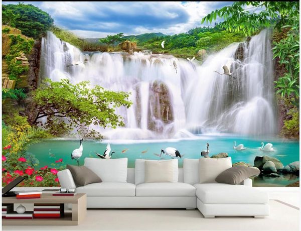 

wallpapers custom mural 3d po wallpaper blue sky and white clouds waterfall scenery living room home decor for wall 3 d