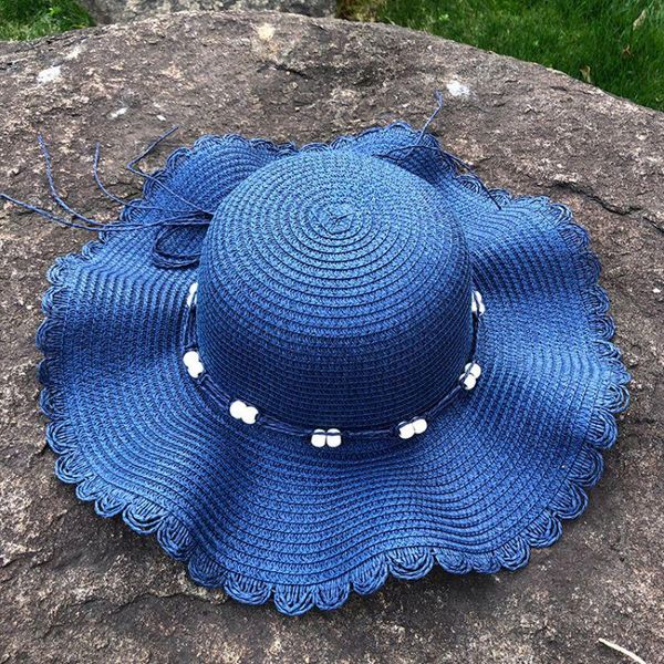

wide brim hats canze women summer sun hat outdoor shade flower straw sunscreen beach foldable sandal, Blue;gray
