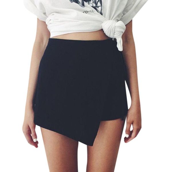 

skirts jaycosin 2021 fashion womens skorts shorts skirt high waisted casual irregular flanging wrap culottes solid a#, Black