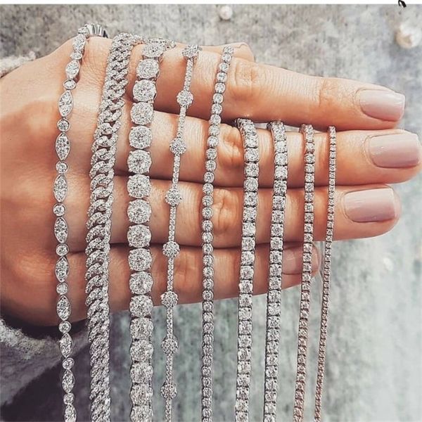 

style sparkling luxury jewelry 925 sterling silver multi shape white z cz diamond gemstones women wedding bracelet for lover gift, Golden;silver