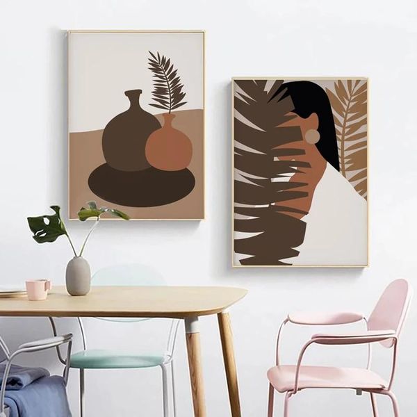 

paintings boho wall art canvas painting abstract woman portrait terracotta illustration posters and prints botanical tropical home decor