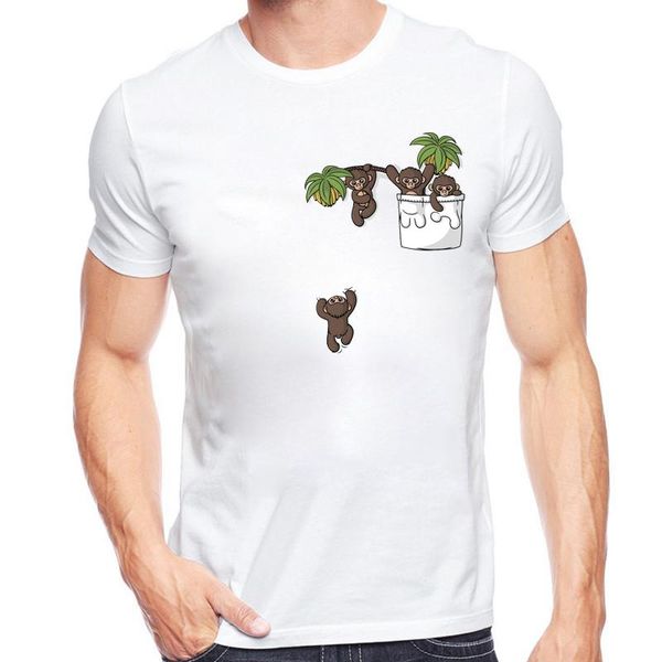 

men's t-shirts summer trendy funny cartoon animals naughty koala bears sloth raccoon in pocket men t shirt cool streetwear tees, White;black