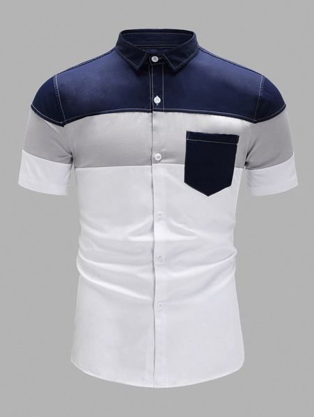 

men colorblock pocket patched shirt o5ef#, White;black