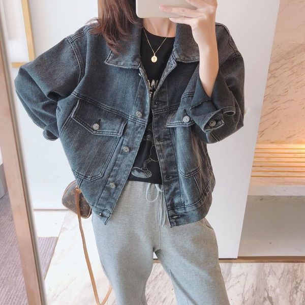 

women's jackets jacket denim coat loose turndown collar short ins 2021 spring and autumn, Black;brown