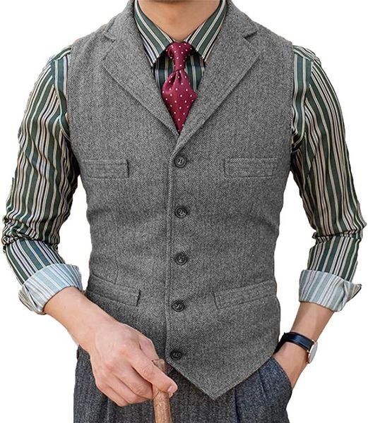

men's vests 2022 latest grey men vest herringbone tweed vintage suit waistcoat sleeveless jacket tailor-made formal winter business clo, Black;white