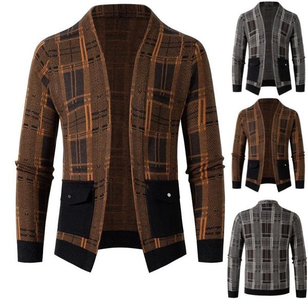 

men's sweaters 2021 autumn and winter leisure trend plaid sweater men, White;black