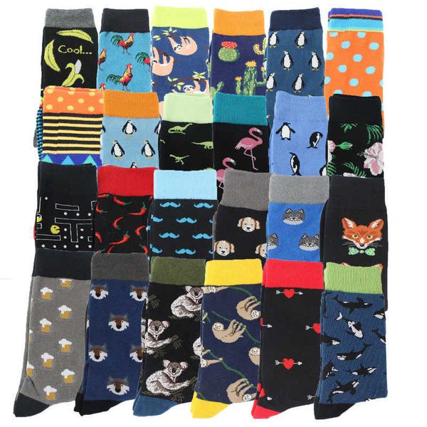 Mode Geschenke Männer Glückliche Socken Hip Hop Harajuku Pinguin Dinosaurier Faule Warme Kompression Große Größe Geschenk X0710