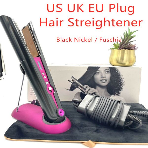 

2 in 1 brand designer wireless hair straightener curling iron hairs curler black nickle/fuchsia us eu uk plug with gift box