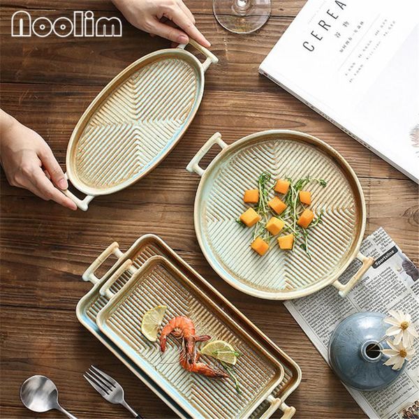 

dishes & plates ceramic kiln change baking plate bakeware binaural square steak sushi fish el retro fruit dessert tableware