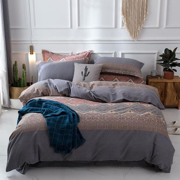 

bedding sets geometric household pure cotton brushed soft set  king size 3/4pcs(1 duvet cover 1bed sheet 1/2pillow case