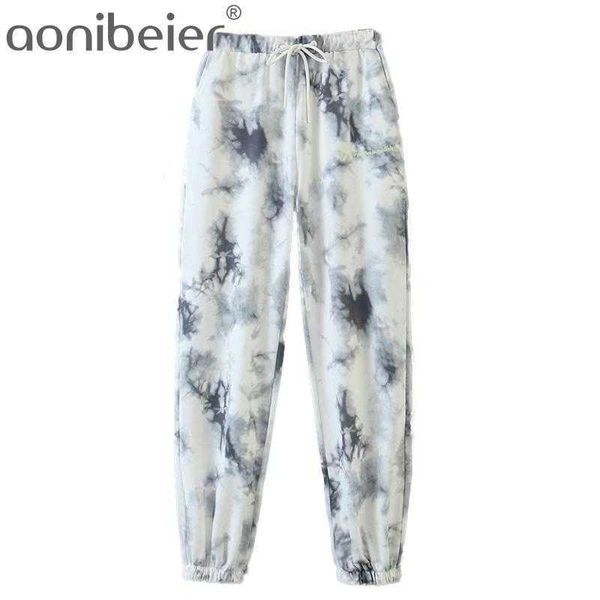 Pantaloni sportivi Tie Dye Primavera Estate Elastico a vita alta da jogging Pantaloni lunghi da donna Allenamento fitness Casual Harem 210604