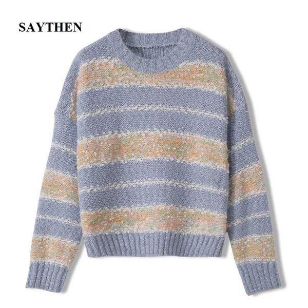 

women's sweaters saythen stripes cute women japanese pullover knitted short sweater 2021 autumn winter jumper soft warm pull femme, White;black