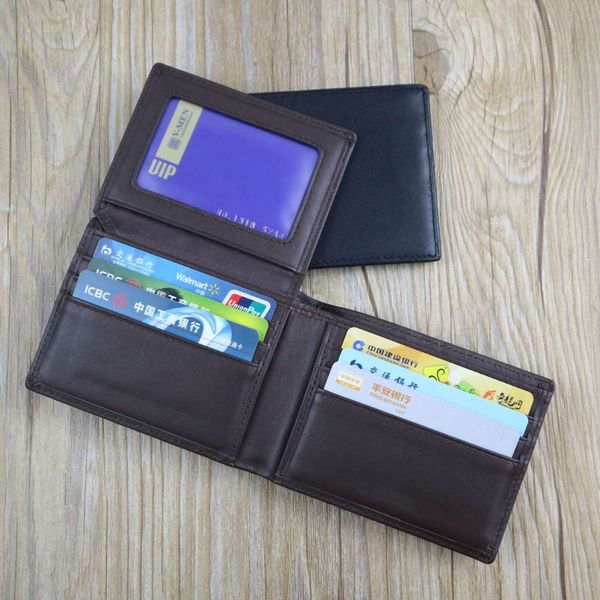 

leather magnetic wallet short men's napa wallet gift cow leather two fold wallet rfid, Black