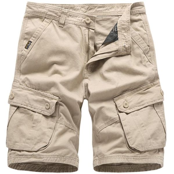 

summer fashion men's casual multi pocket cargo shorts / straight solid cotton knee length overalls, White;black