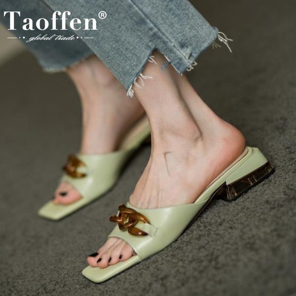 

sandals taoffen women real leather summer shoes fashion square toe slippers for dress ladies footwear size 34-40, Black