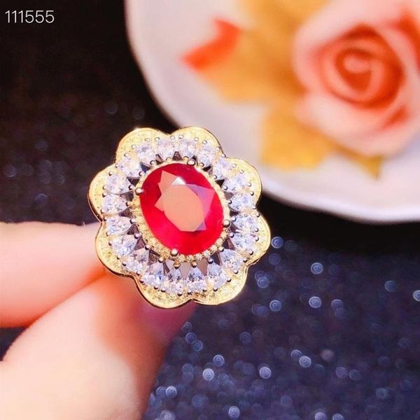 

cluster rings natural and real ruby ring gemstone wedding engagement for women fine jewelry, Golden;silver