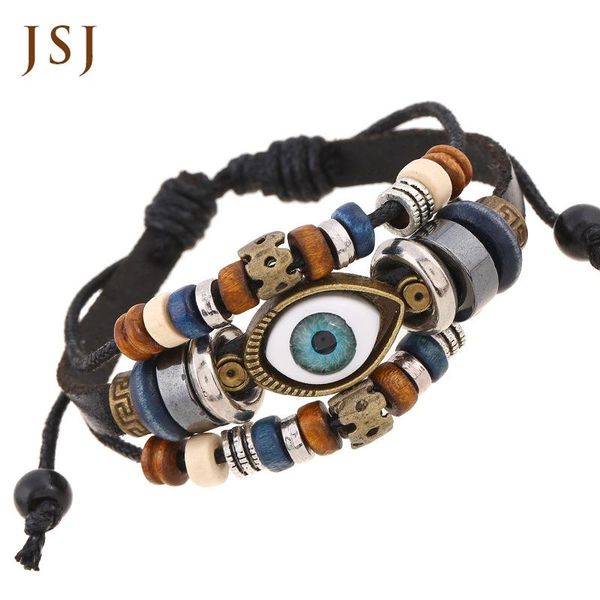 

charm bracelets [jsj]leather bracelet men bead eye 100% cowhide pulseras moda 2021 for man send gift, Golden;silver