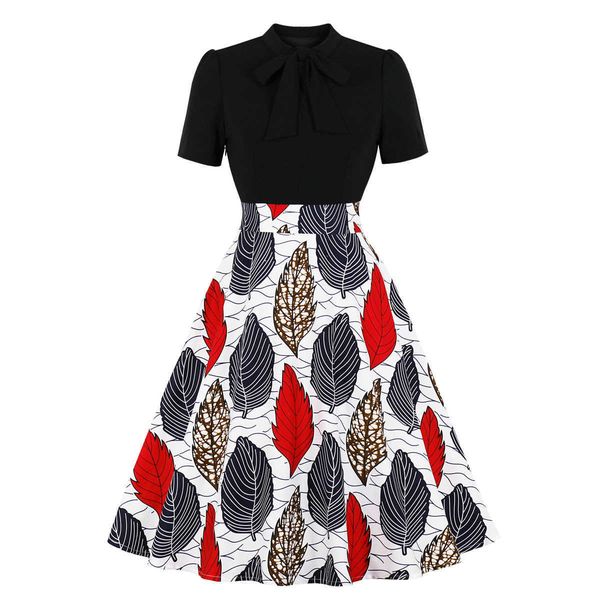 

floral printed dress elegant mid-calf empire stand collar skirt, Black;gray