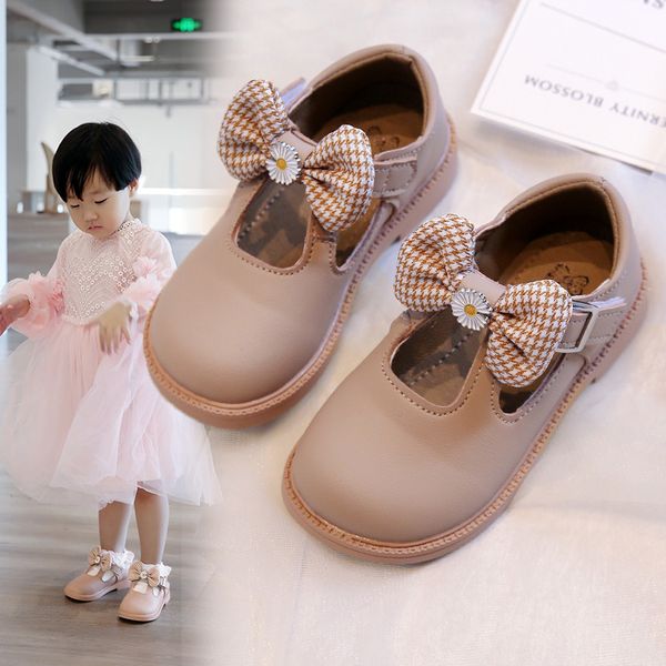 

girls leather shoes 2021 spring new korean bowknot soft sole antiskid princess shoes fashion soft sole versatile single shoe, Black;red