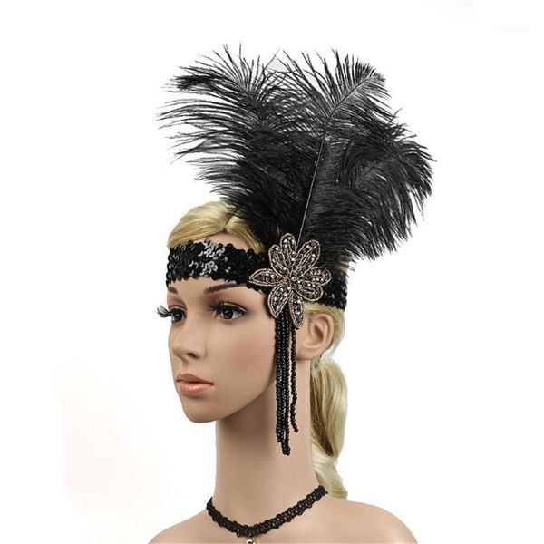 

1920s headpiece feather flapper headband great gatsby headdress vintage party costume dress hair accessories1