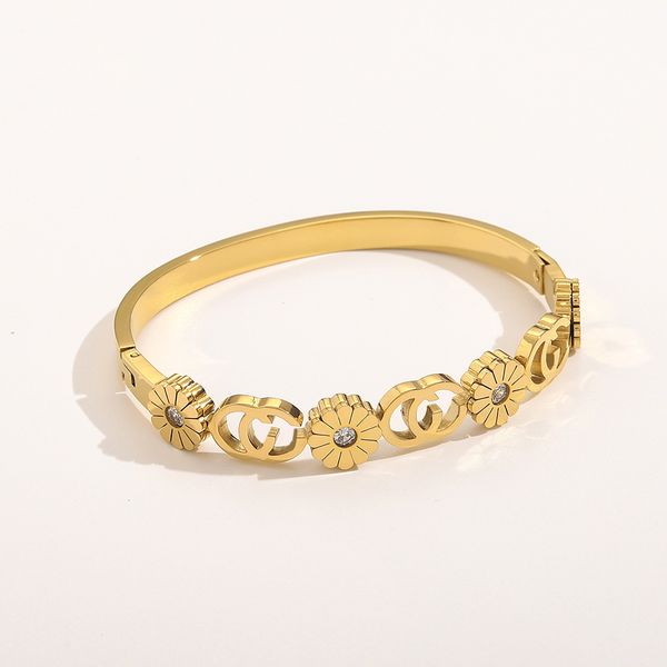 

75% off luxury jewelry stainless steel flower bracelet titanium zircon simple open bracelet, Black