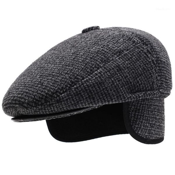 

winter caps for men wool beret hat british retro men thicken flat cap dad hat boina1, Blue;gray