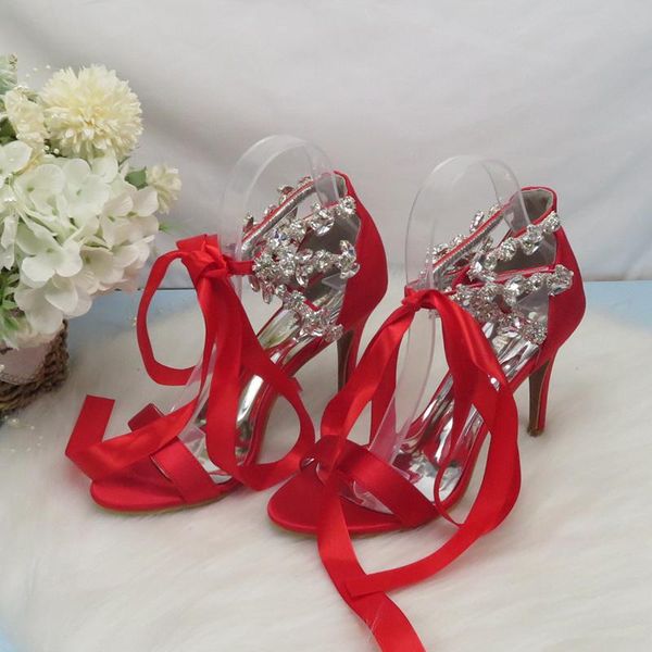 

sandals baoyafang red lace thin heel bridal wedding shoes woman buckle lace-up party dress high ankle strap fashion girls, Black