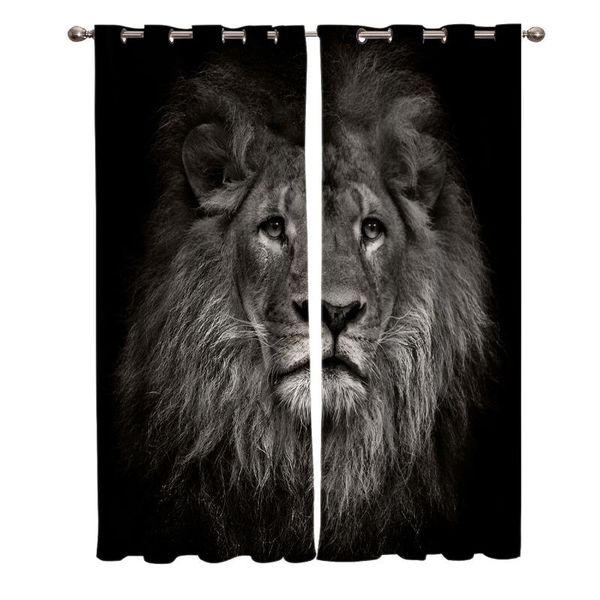 

lion black and white animal window curtains living room fabric drapes curtain home draperies for kitchen &