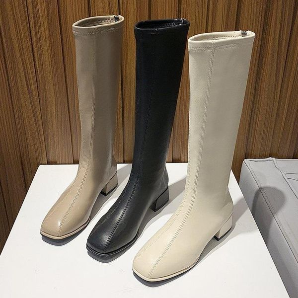 

boots zipper women 2021 clogs platform thigh high heels female shoes luxury designer winter footwear, Black