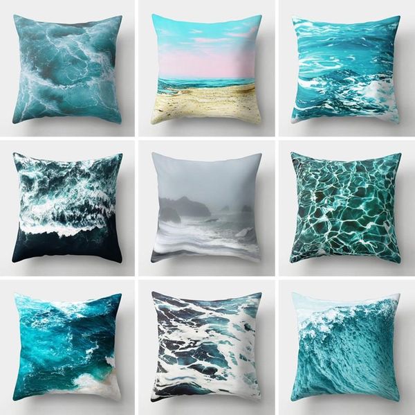 

cushion/decorative pillow summer style sea waves pattern cushion cover beach case home decorative blue polyester throw pillows for sofa bed