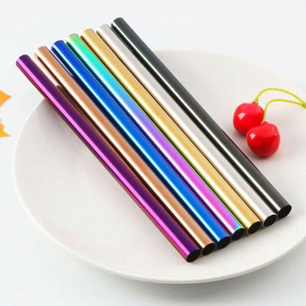 

drinking straws 7pcs/set home decoration stainless steel straight bent straws+spoon+cleaning brush tool thick fine