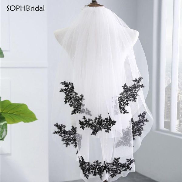 

bridal veils arrival two-layer wedding veil lace applique accessories for church headwear mariage with comb, Black