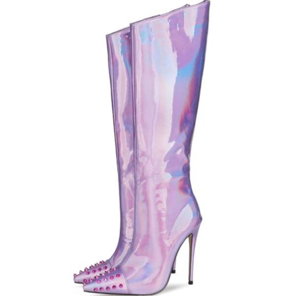 

boots high tube women's autumn and winter rivets heels long fashion shoes, Black