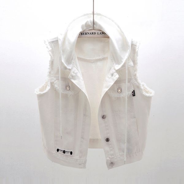 

jacket fashion white hooded denim women summer plus size 5xl loose waistcoat sleeveless jacket coat casual short jeans vest female, Black;brown