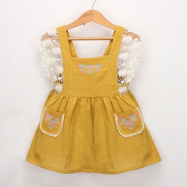 

ethnic style baby girls sleeveless embroidery dresses summer kids girl princess clothing casual 210521, Red;yellow