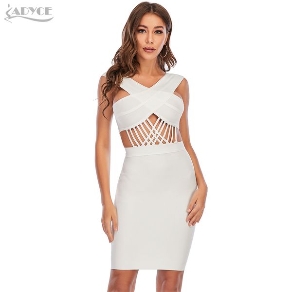 

summer sleeveless women hollow out mini bdoycon bandage dress white tank celebrity club evening party 210423, Black;gray