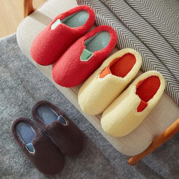 

bottom women winter home slippers shoes non-slip soft warm house indoor lovers couples floor, Black
