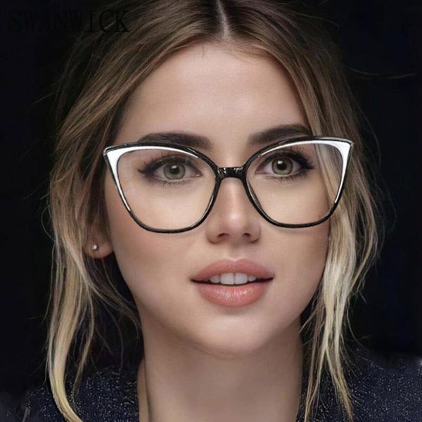 

sunglasses swanwick women cat eye anti blue light glasses tr90 spectacle frames optical lens black ladies fashion style trending eyewear, White;black