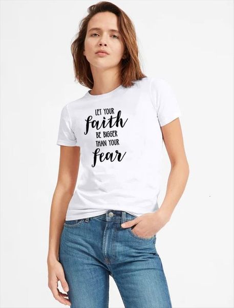 

casual faith let your womens t shirts be than fear letter print funny ladies fashion tumblr quotes, White