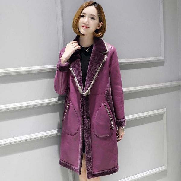

women's leather & faux real genuine jacketmink fur collar wool jacket korean vintage sheepskin coat autumn winter women clothes 2021 t3, Black