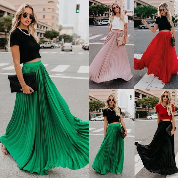 

skirts 2021 summer ladies fashion minimalist temperament elegant high-waisted pleated loose-fitting solid skirt, Black