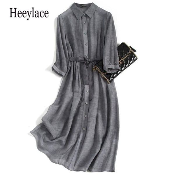 

casual dresses women summer harajuku silk gray gradient dress office ladies elegant collar high waist a-line vestidos de fiesta, Black;gray