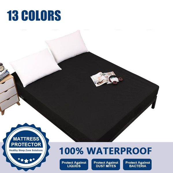 

sheets & sets waterproof fitted sheet machine washable solid color mattress cover diaphragmatic care pad without cases queen/king size