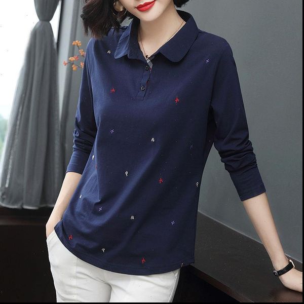 

spring autumn style casual turn womens shirts down collar embroidery blusas df3784, White